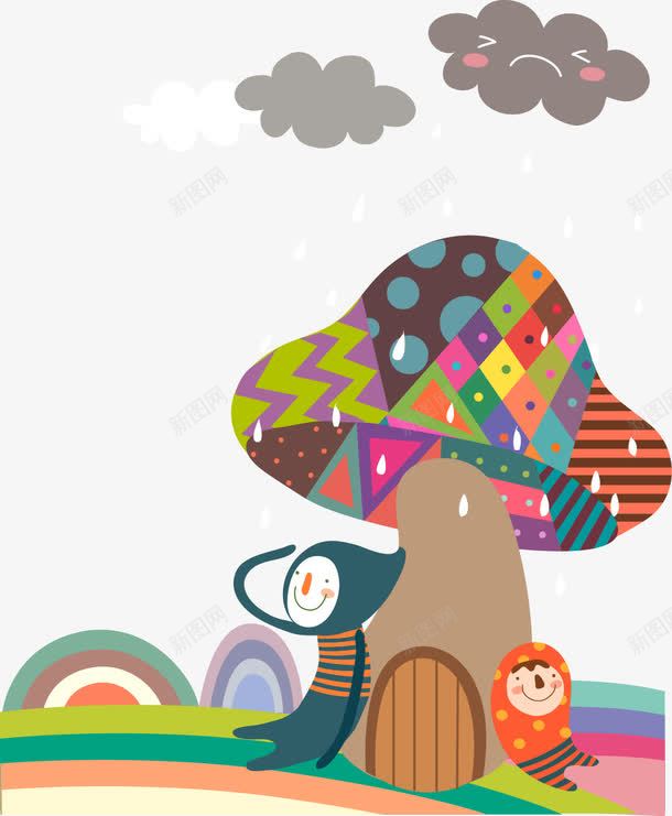 卡通蘑菇png免抠素材_新图网 https://ixintu.com 下雨 小人 蘑菇 黑云