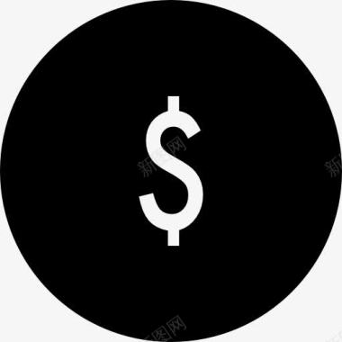 钱硬币或按钮与美元符号在黑圈图标图标