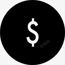豆捞坊钱硬币或按钮与美元符号在黑圈图标高清图片