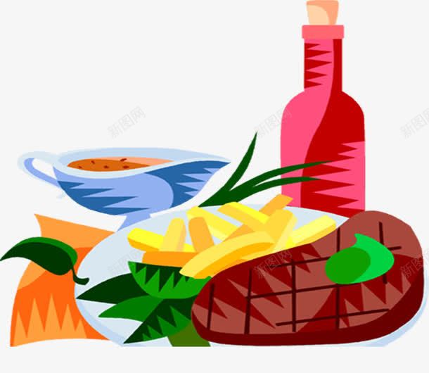 食材的美味png免抠素材_新图网 https://ixintu.com 红酒 红酒牛排 美味 薯条 装饰 食物