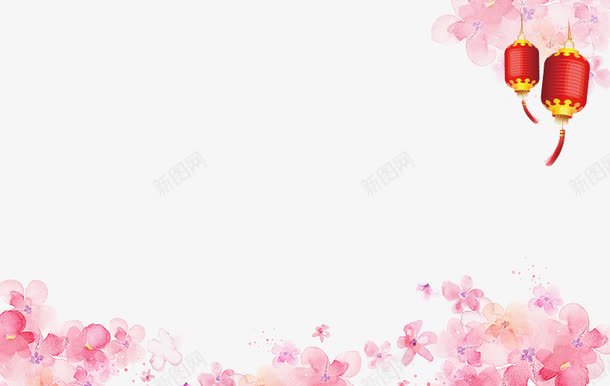 花朵边框灯笼png免抠素材_新图网 https://ixintu.com 图片 灯笼 粉色 花朵 边框