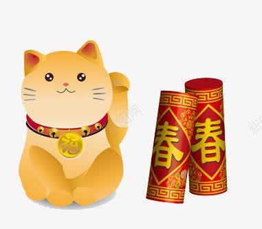 新年手绘招财猫和鞭炮png免抠素材_新图网 https://ixintu.com 手绘 招财猫 新年 节日 鞭炮