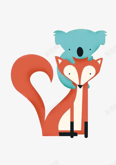 狐狸和考拉png免抠素材_新图网 https://ixintu.com 创意动物 可爱动物 好朋友 小考拉 红狐狸