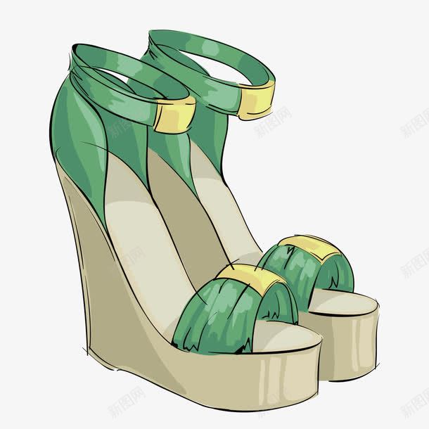 绿色线条高跟女士凉鞋png免抠素材_新图网 https://ixintu.com 凉鞋 女士 线条 绿色 绿色线条 高跟