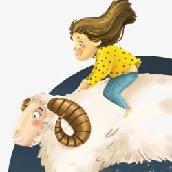 黄衣服女孩骑绵羊的女孩高清图片