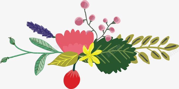手绘水彩植物装饰png免抠素材_新图网 https://ixintu.com 叶子 手绘植物 树叶 绿叶 花卉 花朵