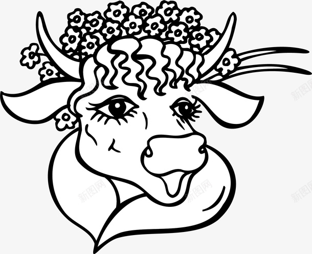 手绘动物牛卡通花团矢量图图标ai_新图网 https://ixintu.com 动物 卡通 手绘 牛 花团 矢量图