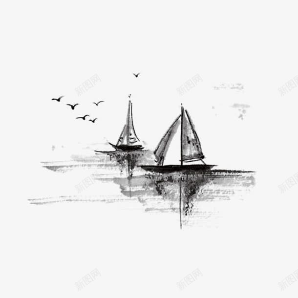 黑色水面上的小船png免抠素材_新图网 https://ixintu.com 小船 手绘 水墨 黑色