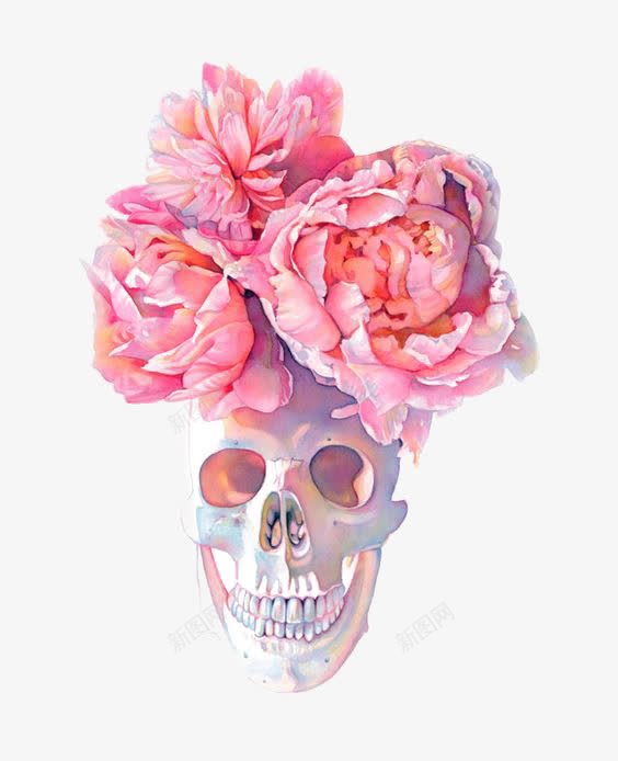 粉色花朵png免抠素材_新图网 https://ixintu.com 水墨花朵 水彩花朵 花朵装饰 骷髅头 骷髅头免扣元素