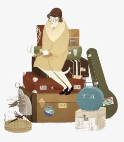 卡通老女人行李素材