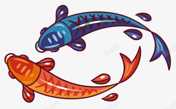 二鱼戏水手绘png免抠素材_新图网 https://ixintu.com 两条鱼 免费png素材 卡通手绘 鱼素材