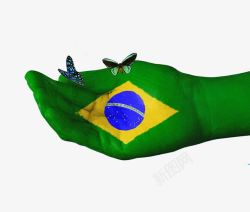 巴西国旗手绘蝴蝶图案素材