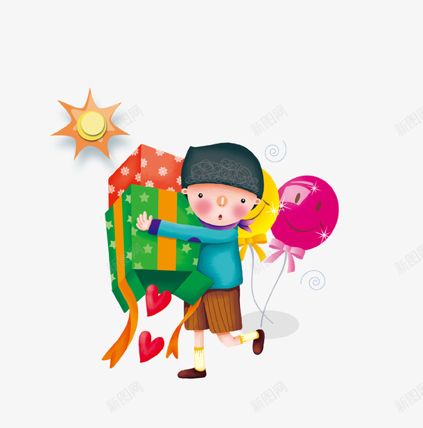 卡通手绘儿童礼物插画psd免抠素材_新图网 https://ixintu.com 61 儿童 儿童节 卡通手绘 可爱 太阳 气球 礼物