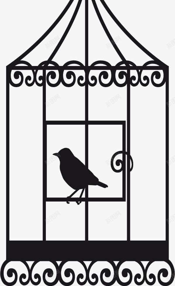 笼子鸟被困黑色线条装饰图案png免抠素材_新图网 https://ixintu.com 笼子 线条 被困 装饰图案 鸟 黑色