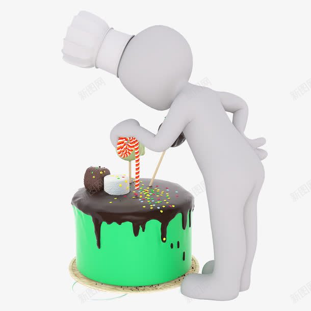 蛋糕与糕点师png免抠素材_新图网 https://ixintu.com 厨师帽 巧克力蛋糕 甜食 白色小人 糕点师 蛋糕