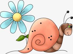 卡通手绘花朵蜗牛素材