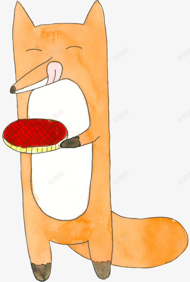 黄色的狐狸png免抠素材_新图网 https://ixintu.com 伸舌头 手拿肉饼 狐狸的舌头 红色 耳朵 馋 馋嘴表情图
