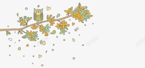 卡通树枝花png免抠素材_新图网 https://ixintu.com 树枝 花朵 黄色