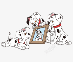看镜子的斑点狗手绘卡通可爱看镜子斑点狗矢量图高清图片