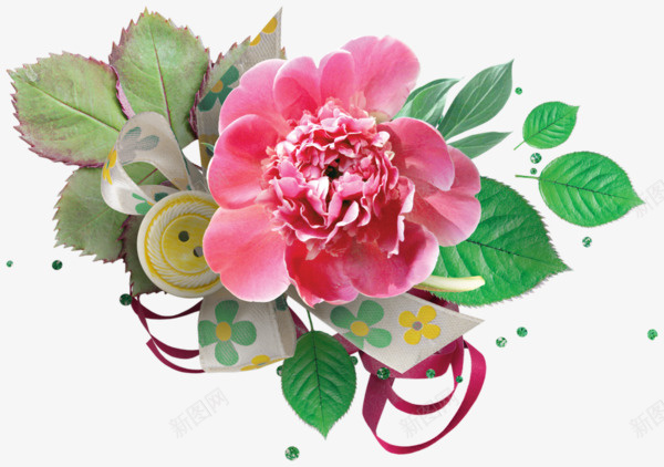 粉色鲜花花卉装饰png免抠素材_新图网 https://ixintu.com 产品实物 绿叶 花卉 花朵 鲜花