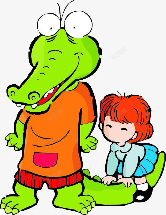 鳄鱼先生与小孩玩耍png免抠素材_新图网 https://ixintu.com 卡通 插画 玩耍 童话 鳄鱼