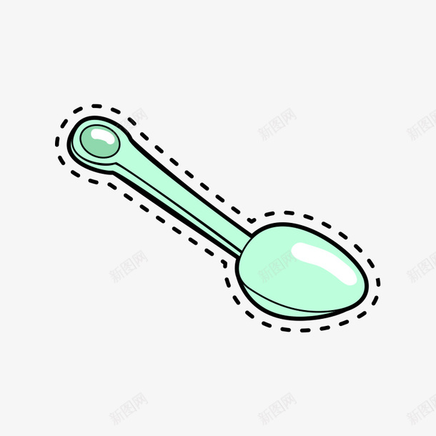绿色的勺子png免抠素材_新图网 https://ixintu.com PNG素材 勺子 卡通 绿色 虚线