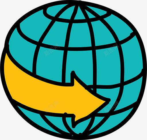 地球与箭头png免抠素材_新图网 https://ixintu.com 手绘箭头 简笔画地球 蓝色地球 黄色箭头