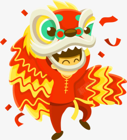 红色中国风舞狮装饰图案素材