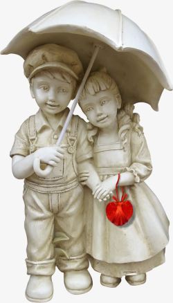 两个打伞的小孩子可爱雕像打伞的小孩子高清图片