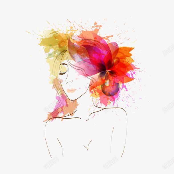 水彩画的女人花创意png免抠素材_新图网 https://ixintu.com 创意 女人 水彩 矢量花卉 花卉