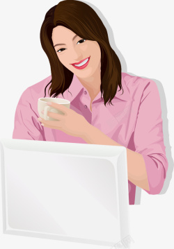 端着酒杯的女人端着杯子看电脑的女人矢量图高清图片