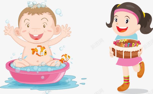 手绘小男孩洗澡玩具png免抠素材_新图网 https://ixintu.com 小男孩 手绘 洗澡 玩具