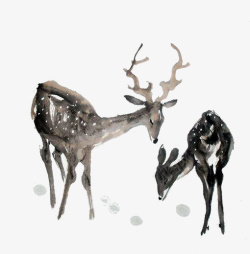 水墨画小鹿两只小鹿高清图片