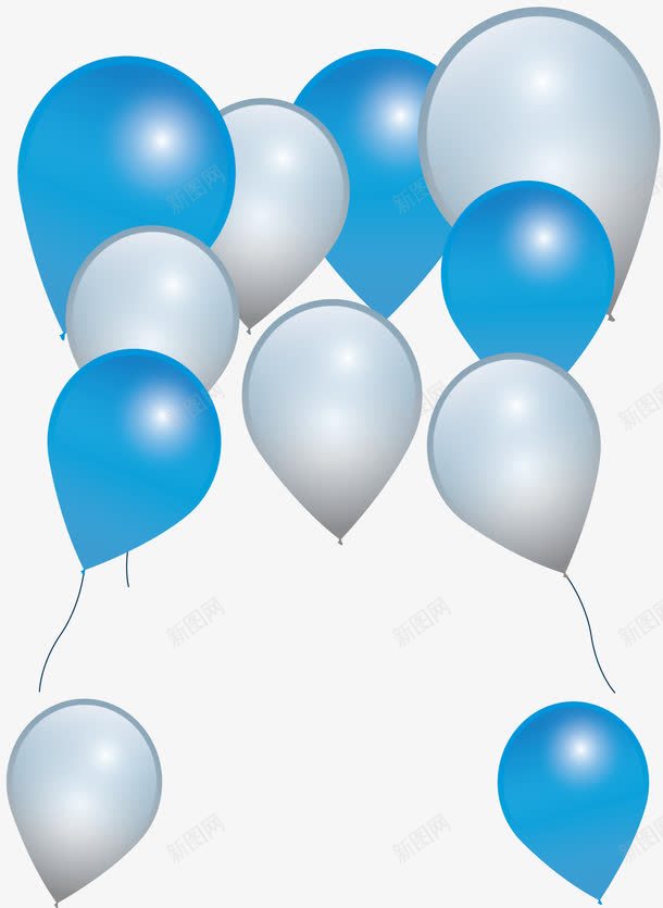 蓝白色气球束png免抠素材_新图网 https://ixintu.com 气球 气球束 气球边框 珠光气球 矢量png 蓝白色气球