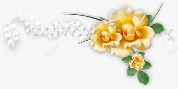 黄色花朵丝带装饰png免抠素材_新图网 https://ixintu.com 丝带 图片 花朵 装饰 黄色