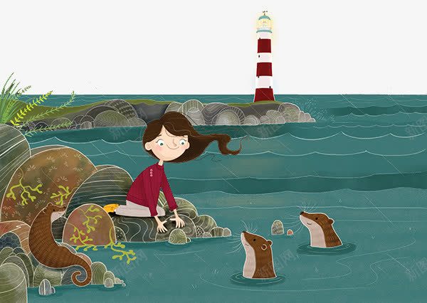 下雨河边的女孩psd免抠素材_新图网 https://ixintu.com 创意设计 卡通人物动物 手绘插画