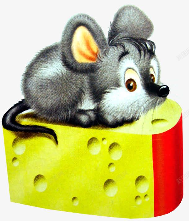 老鼠和奶酪png免抠素材_新图网 https://ixintu.com 奶酪 手绘 灰色 老鼠 黄色