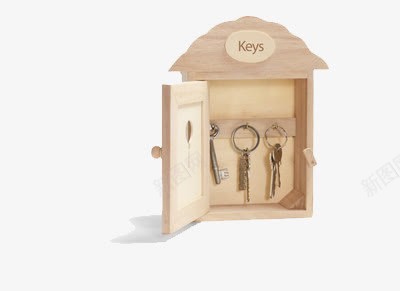 挂着三把钥匙的可爱木盒png免抠素材_新图网 https://ixintu.com 居家 木盒 木质 钥匙