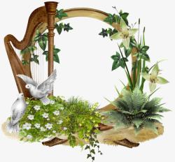 植物边框和古筝素材