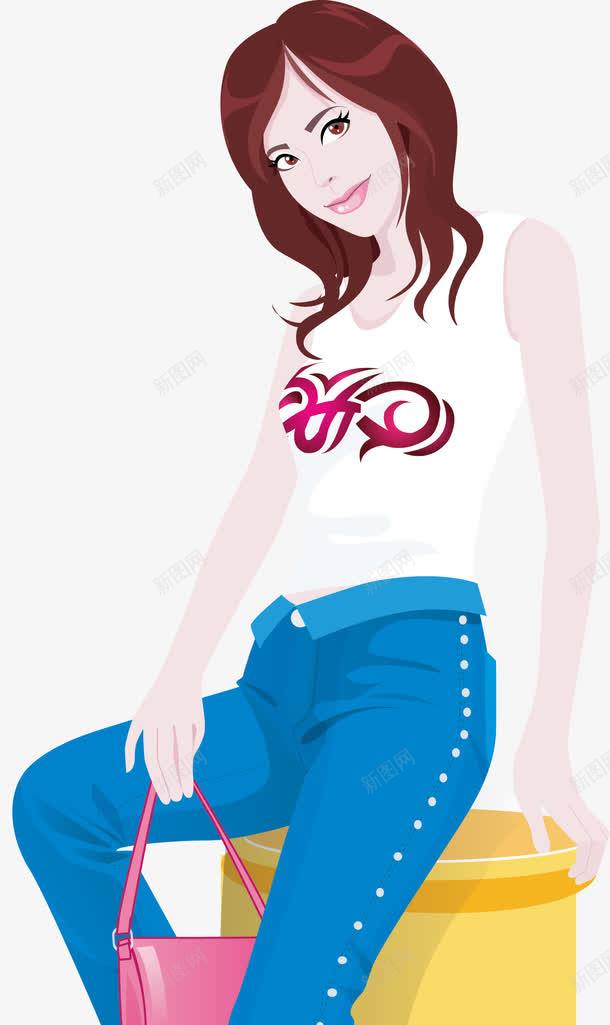 坐着的女郎png免抠素材_新图网 https://ixintu.com 卡通 坐着 女人 姑娘 时尚女郎 靠着