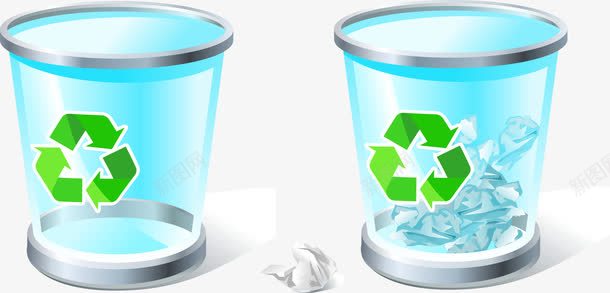 写实蓝色垃圾桶png免抠素材_新图网 https://ixintu.com 写实 回收标志 垃圾桶 纸团 蓝色