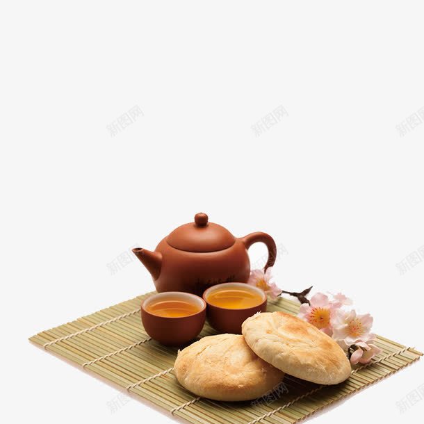 诗意茶具png免抠素材_新图网 https://ixintu.com 品茶 红茶 花瓣 茶饼
