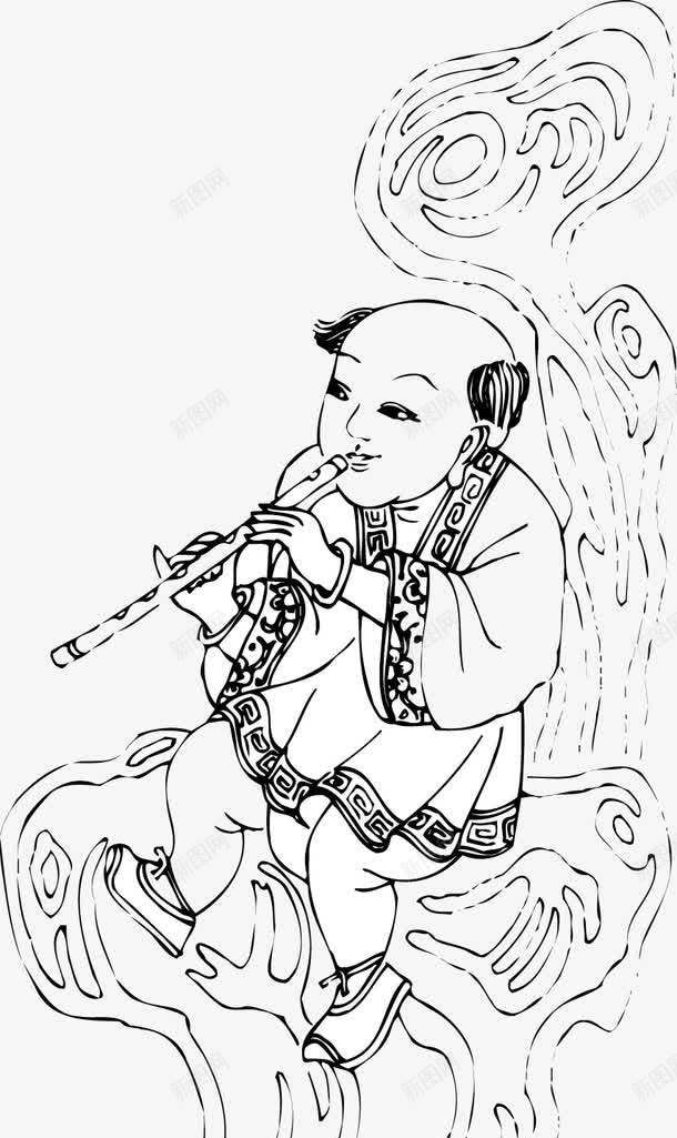 传统吹箫人物png免抠素材_新图网 https://ixintu.com 中国民间 传统人物 吹箫人物 装饰