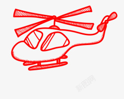 手绘卡通直升机线描画素材