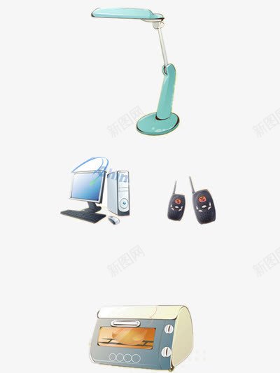 三种电器png免抠素材_新图网 https://ixintu.com 台式电脑 台灯 手机 手绘
