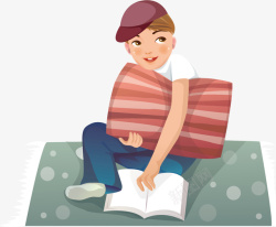 坐在地毯上坐在地毯上看书的男生矢量图高清图片