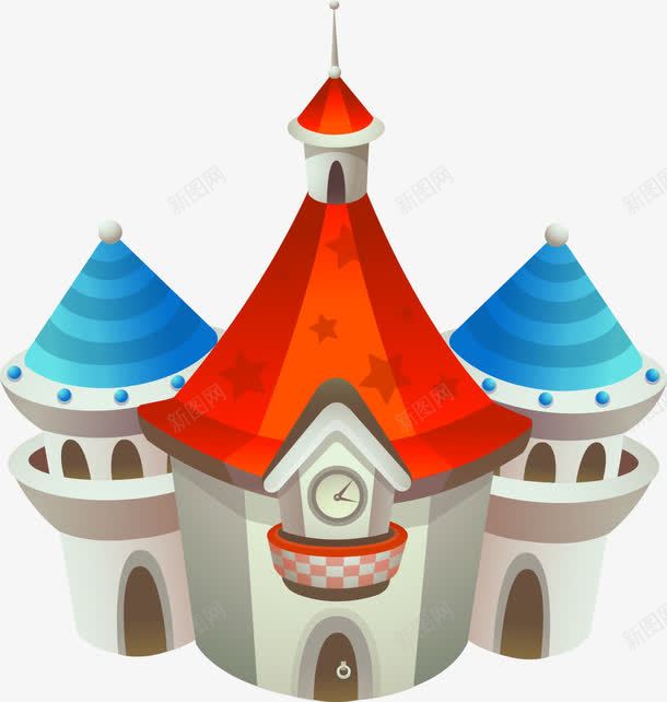城堡png免抠素材_新图网 https://ixintu.com 五角星 卡通 城堡 房屋 时钟 星星 红色 蓝色
