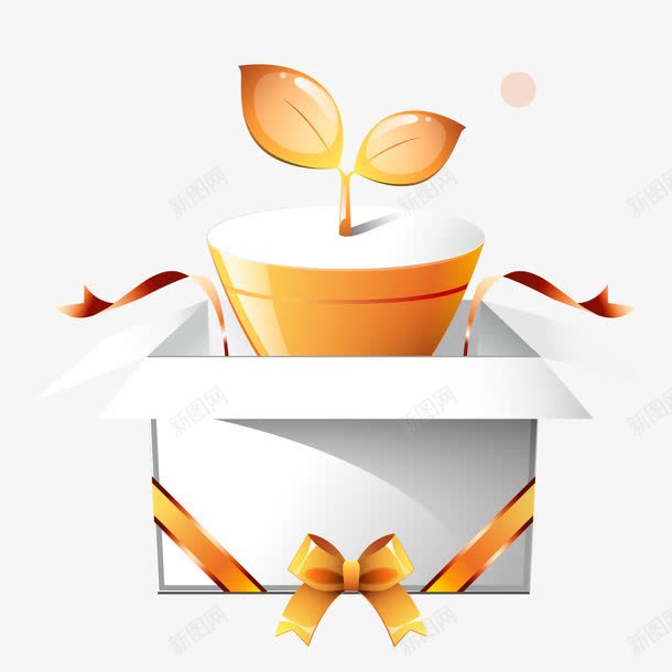 礼物盒装饰png免抠素材_新图网 https://ixintu.com 卡通礼物盒 叶子 礼物 花朵 装饰