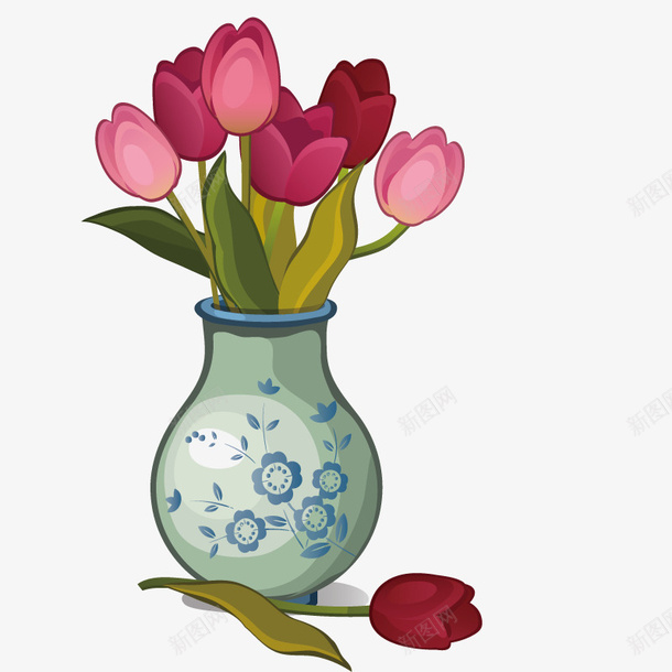 植物花瓶png免抠素材_新图网 https://ixintu.com 手绘 插画 绘画 艺术 花朵 鲜花