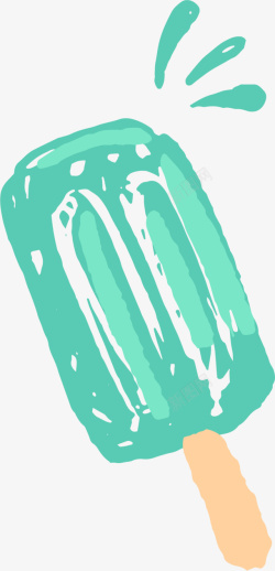 一根冰棍夏天手绘绿色冰棍高清图片
